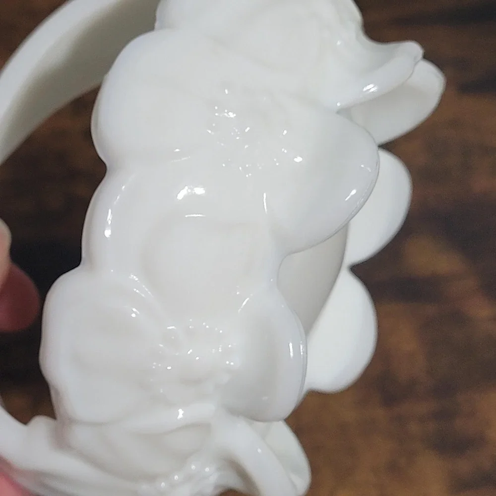 Vtg Westmoreland Milk Glass Pansy‎ Dogwood Split Handle Basket Bowl Candy Dish